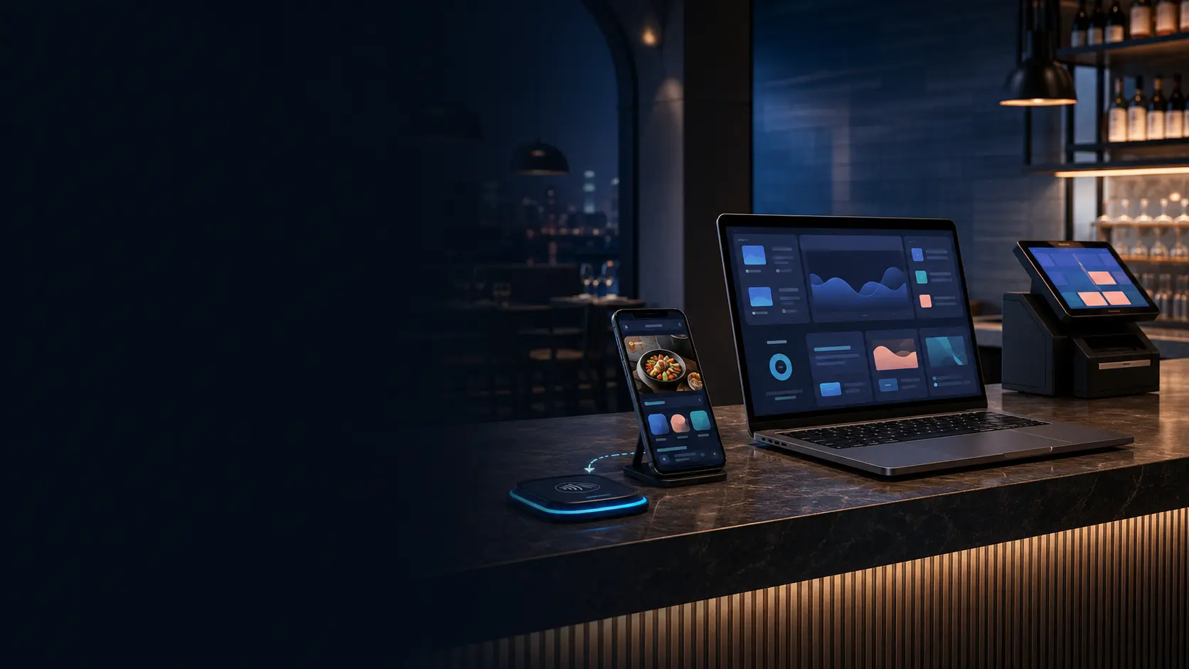 Connected restaurant ordering tools on web, mobile and touchscreen hardware